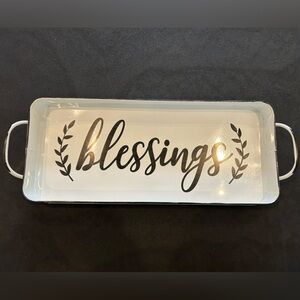 MODERN FARMHOUSE “Blessings” black and white metal tray, like new with hangers